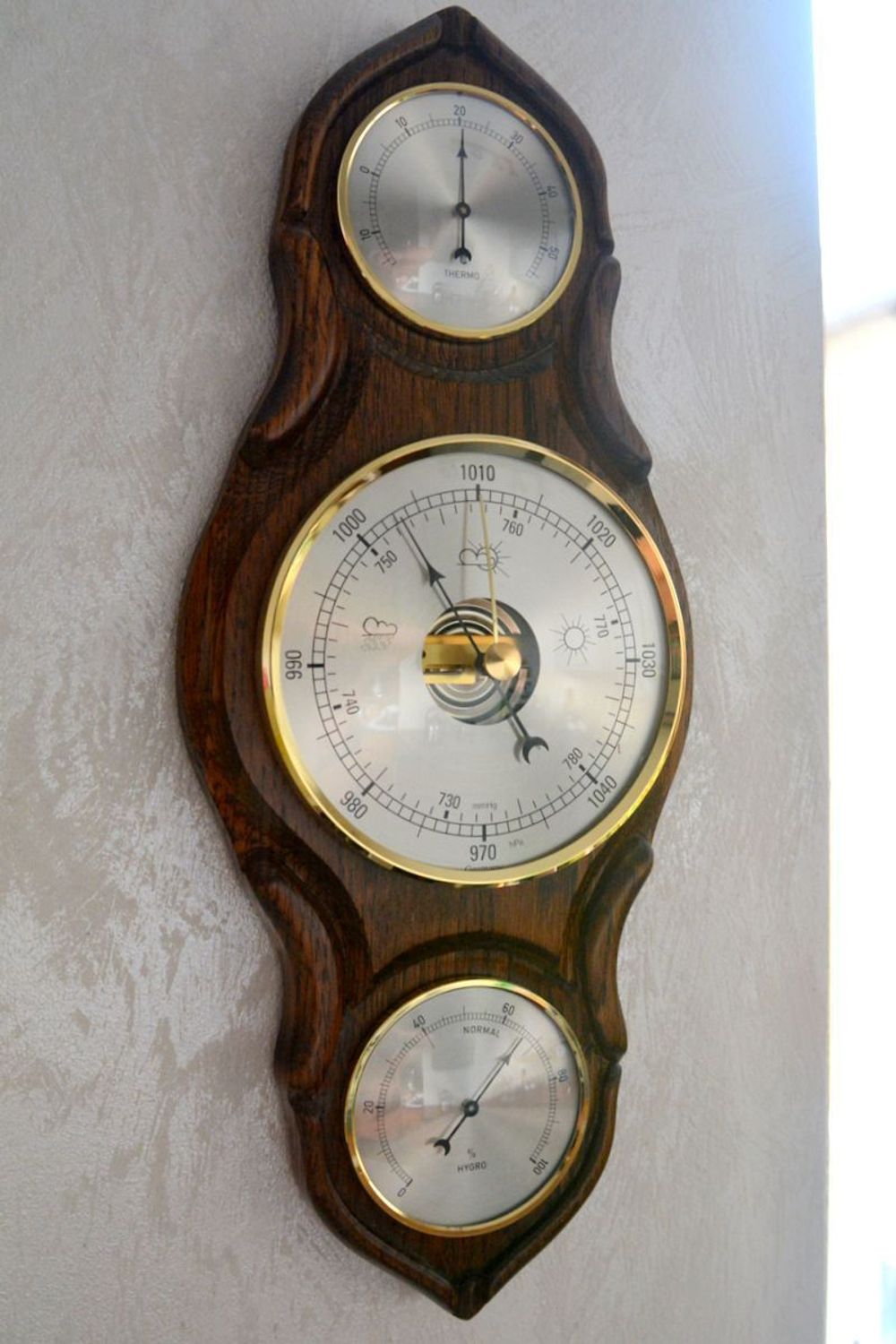 Drewniana stacja pogody Barometr Termometr Higrometr Ciemny ciemny Dąb Witold-03 dąb (5).JPG